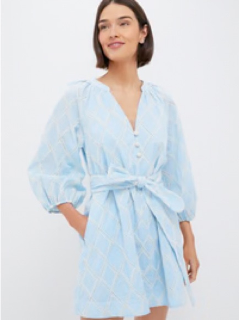Pomander Place Pale Blue Lace Diamond-Overlay Mini Dress